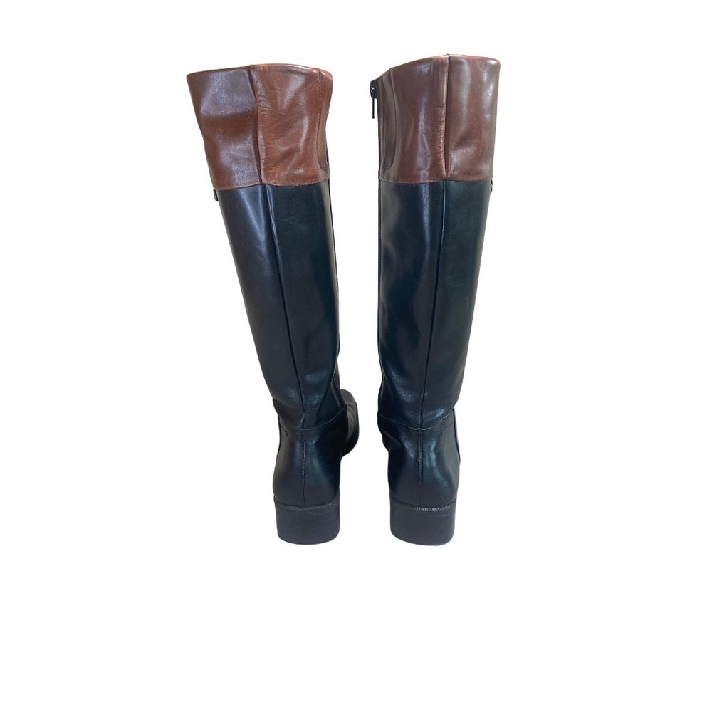 Enzo Angiolini W 9.5 Leather Black Brown Knee High Riding Boots Square Toes - Picture 7 of 12